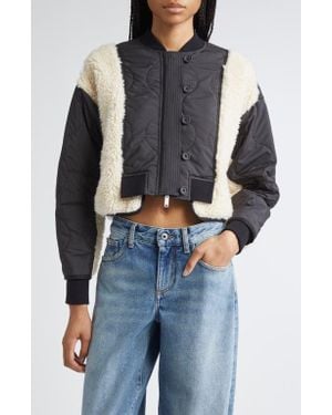 3.1 Phillip Lim High Pile Fleece Trim Quilted Crop Jacket - Blue