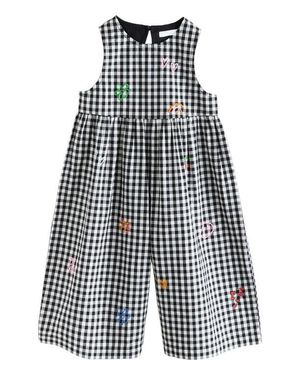 Next Kids' Gingham Embroidered Wide Leg Jumpsuit - Blue