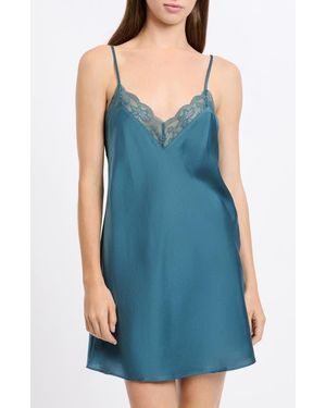 Etam Desire Lace Trim Satin Chemise - Blue