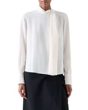Akris Punto Draped Mock Neck Silk Top - White