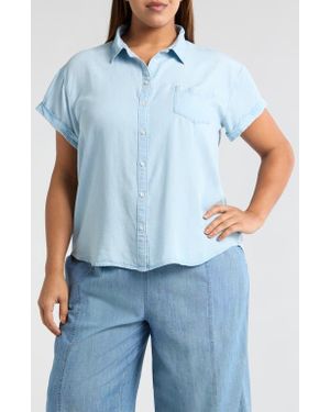 Caslon Cotton Chambray Camp Shirt - Blue