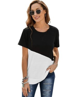 Zilpu Colorblock Side-Slit Relaxed Fit Tunic Tee - Black