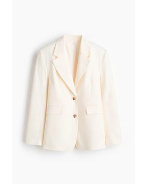 H&M Single-Breasted Linen-Blend Blazer - Natural