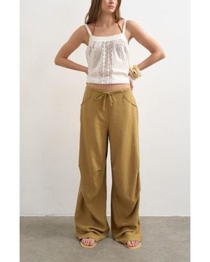 TOPSHOP Wide Leg Linen & Cotton Utility Pants - Natural