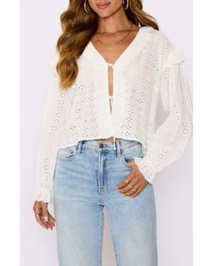 Vici Collection Mabel Tie Front Crop Cotton Broderie Anglaise Top - White