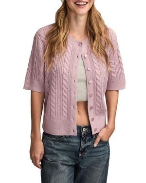 Lucky Brand Short Sleeve Cable Cardigan - Red