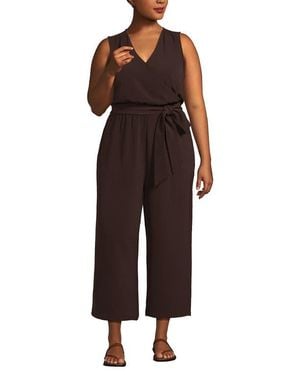 Lands' End Sleeveless Creaseless Wrap Jumpsuit With Smocked Waist - Black