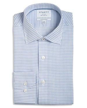 STANTT Contemporary Fit Check Wrinkle Resistant Cotton Dress Shirt - Blue