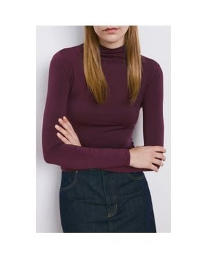 Mango Funnel Neck Long Sleeve T-Shirt - Purple