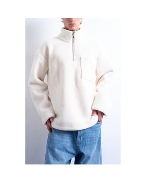 TOPMAN Quarter Zip High Pile Fleece Sweatshirt - White