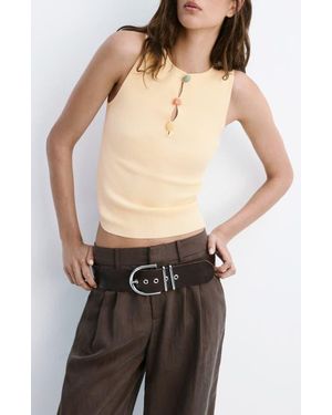 Mango Ribbed Knit Top - Black