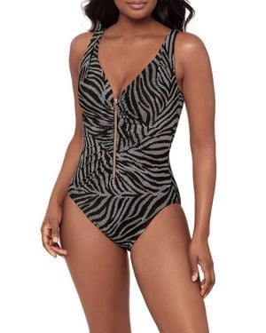 Miraclesuit Zirconic Zip Front One-Piece Swimsuit - White