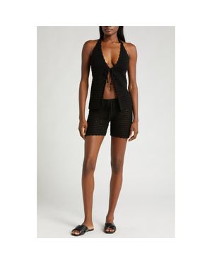 CAPITTANA Nora Open Knit Cover-Up Shorts - Black