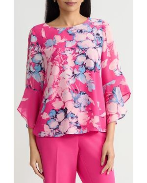 Kasper Floral Chiffon Top - Pink