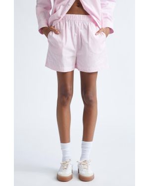 Sporty & Rich Eden Script Stripe Cotton Poplin Shorts - Pink
