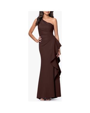 Xscape Evenings One-Shoulder Ruffle Scuba Crepe Gown - Purple