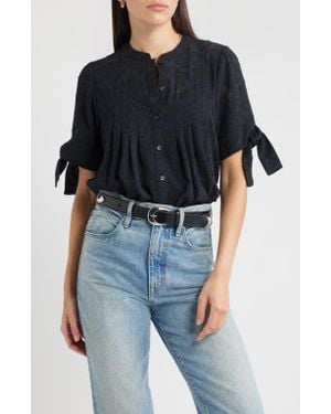 Treasure & Bond Tie Sleeve Jacquard Button-Up Shirt - Black