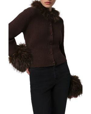 Apparis Rosa Pluche Faux Fur Trim Cardigan - Black