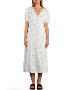 Billy T Sunbeam Print Puff Sleeve Midi Dress - White