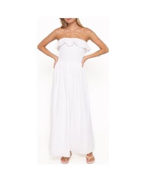 Petal & Pup Gilbert Eyelet Ruffle Strapless Maxi Dress - White