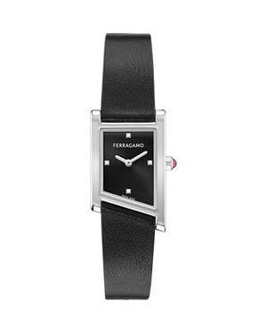 Ferragamo Asymetrique Leather Strap Watch, 22Mm X 36Mm - Black