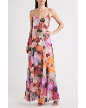 Black Halo Emory Floral Print Crinkle Chiffon Maxi Dress - Red
