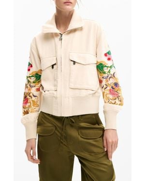 Desigual Embroidered Sleeve Detail Jacket - Natural