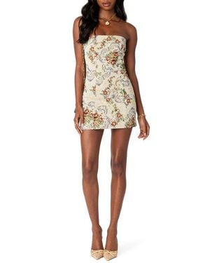 Edikted Floral Tapestry Lace-Up Back Strapless Minidress - Natural