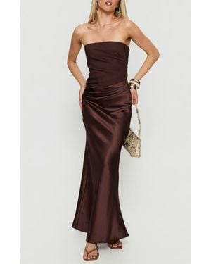 Princess Polly Lulita Pleated Strapless Mixed Media Gown - Brown