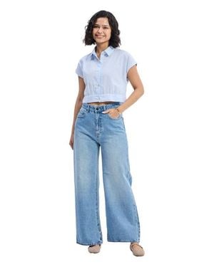 REISTOR Oversized Crop Shirt - Blue