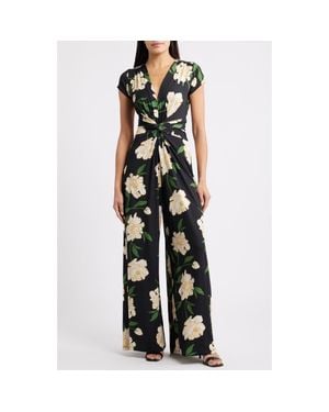 Vince Camuto Floral Twist Front Wide Leg Jumpsuit - Black