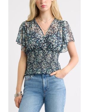 Treasure & Bond Floral Chiffon Ruffle Top - Blue