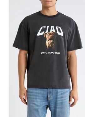 Saint Studio Ciao Drappo Boxy Fit Cotton Graphic T-Shirt - Black