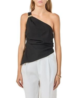 Endless Rose One Shoulder Ruched Asymmetric Hem Top - Black
