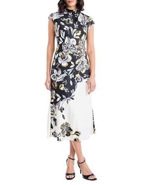 Maggy London Placed Metallic Floral Midi Dress - Black
