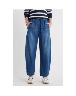 Caslon Pull-On Chambray Ankle Barrel Leg Pants - Blue
