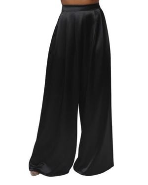 JLUXLABEL Pleated Wide Leg Satin Pants - Black