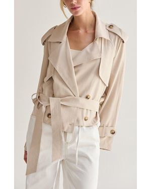 Crescent Double Breasted Crop Trench Coat - Natural