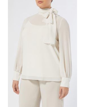 Marina Rinaldi Kelly Tie Neck Tunic Shirt - Natural