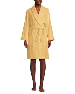 Lands' End Soft Terry Long Sleeve Knee Length Robe - Yellow