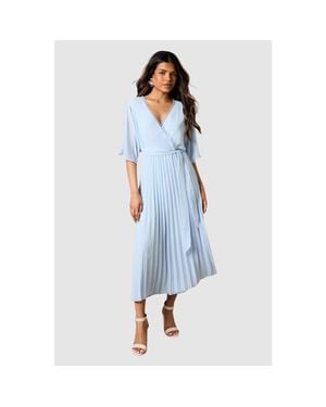Oasis Petite Occasion Pleated Midi Dress - Blue