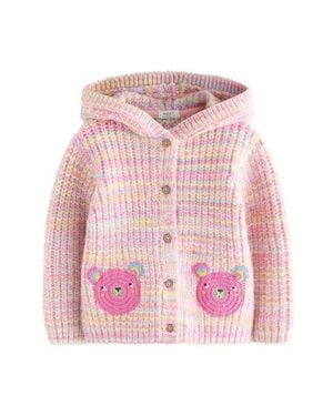 Next Kids' Bear Crochet Hooded Cardigan - Pink