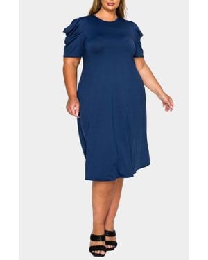 L I V D Aleyna Puff Sleeve A-Line Dress - Blue