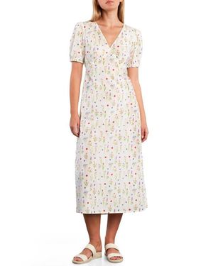 Billy T Sunbeam Print Puff Sleeve Midi Dress - White