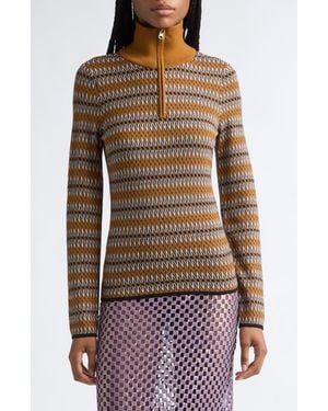 Zankov Kim Merino Wool Jacquard Half Zip Sweater - Brown