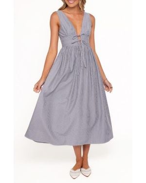 Petal & Pup Annora Pinstripe Cotton Midi Dress - Purple