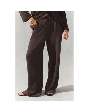 Next Crinkle Textured Wide Leg Pants - Brown