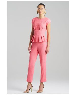 Natori Textured Cotton Jacquard Cap Sleeve Pleated Peplum Top