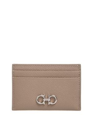 Ferragamo Double Gancio Leather Card Holder - Brown