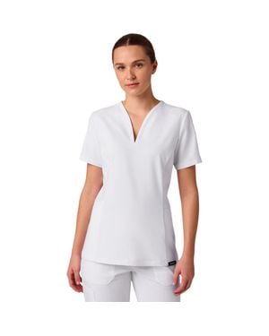 Jaanuu Calix 2-Pocket Tailored V-Neck Scrub Top - White
